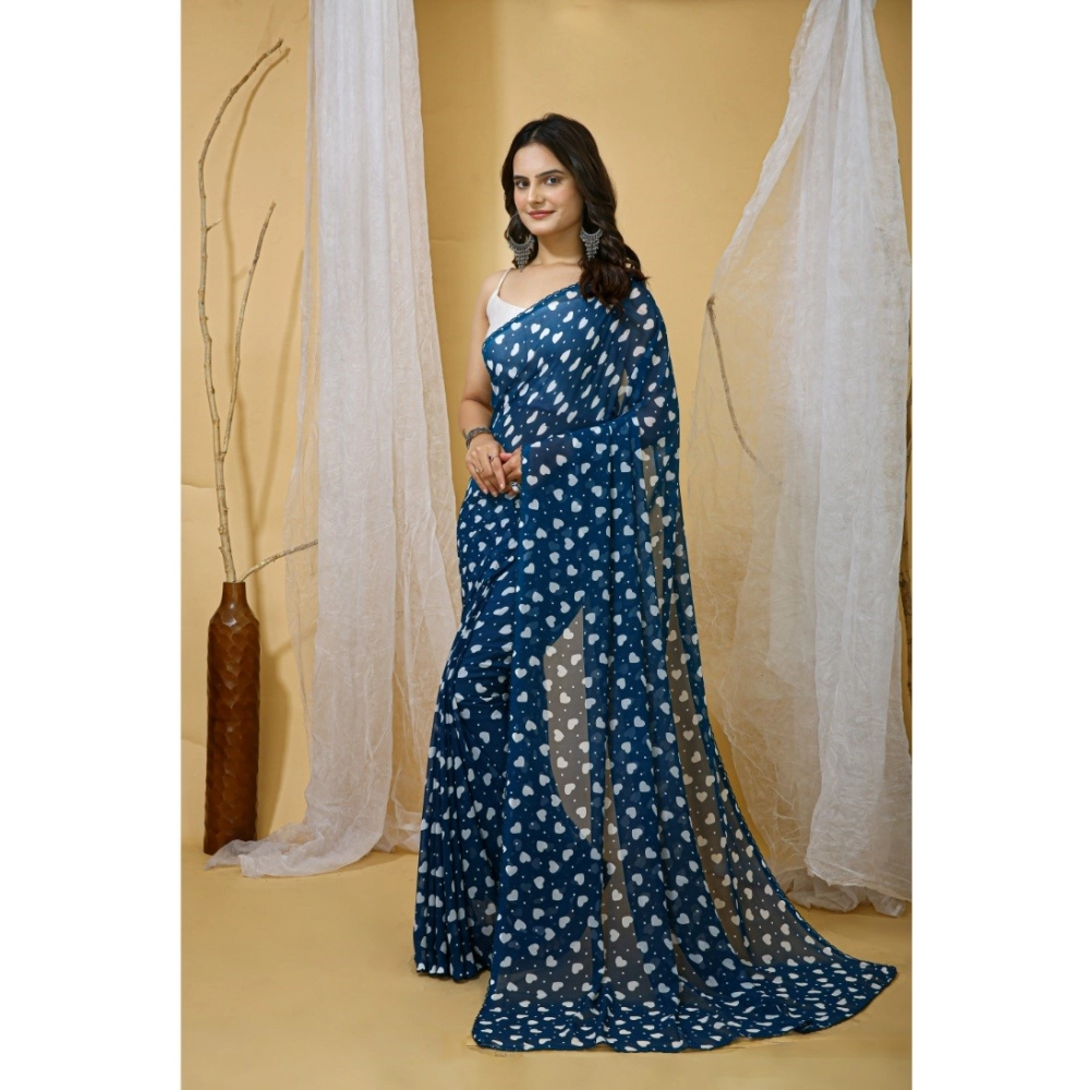 generic women's georgette printed saree with unstitched blouse 5.5mtr (blue) generic women's georgette printed saree with unstitched blouse 5.5mtr (blue)