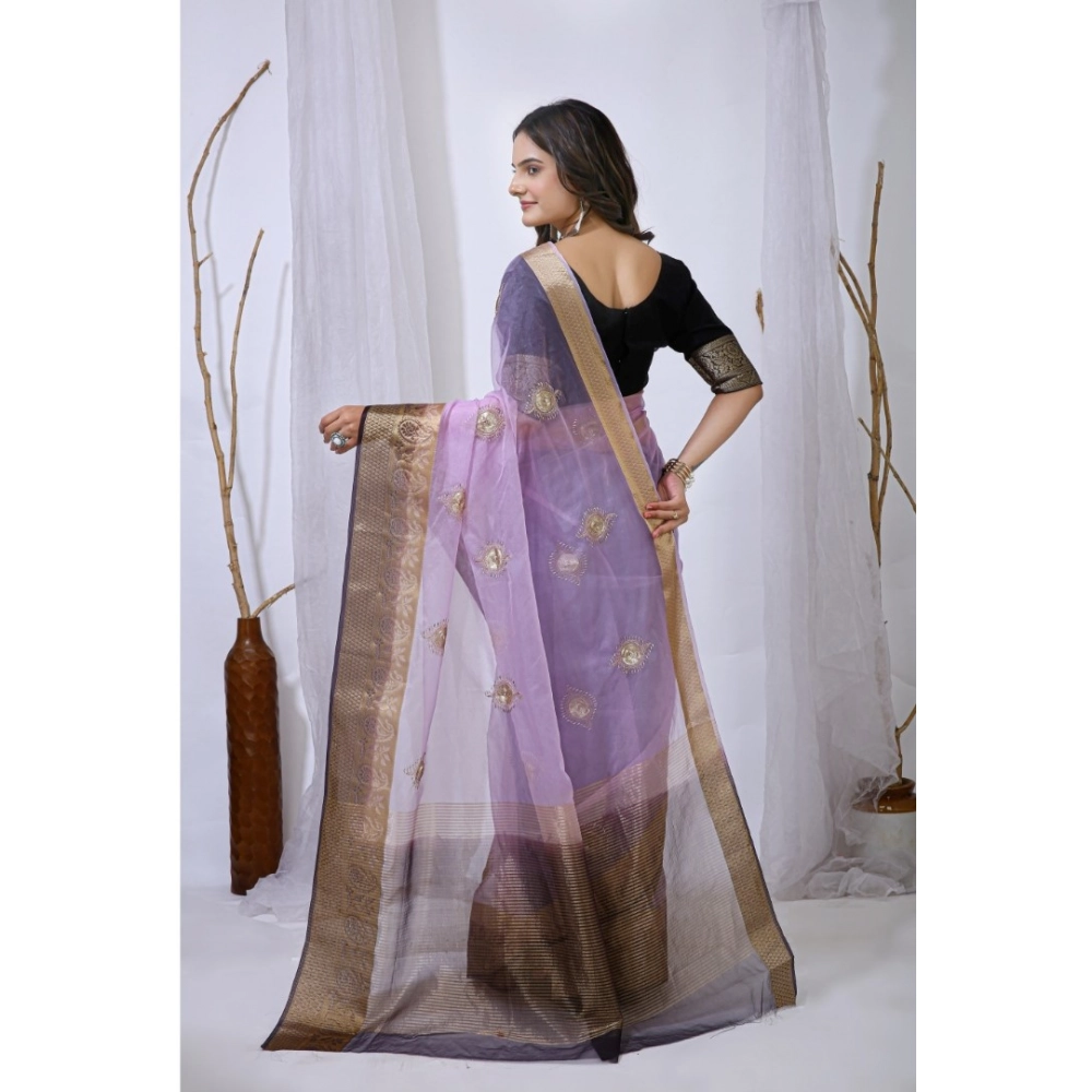 generic women's organza jacquard embellished saree with unstitched blouse 5.5mtr (purple) generic women's organza jacquard embellished saree with unstitched blouse 5.5mtr (purple)