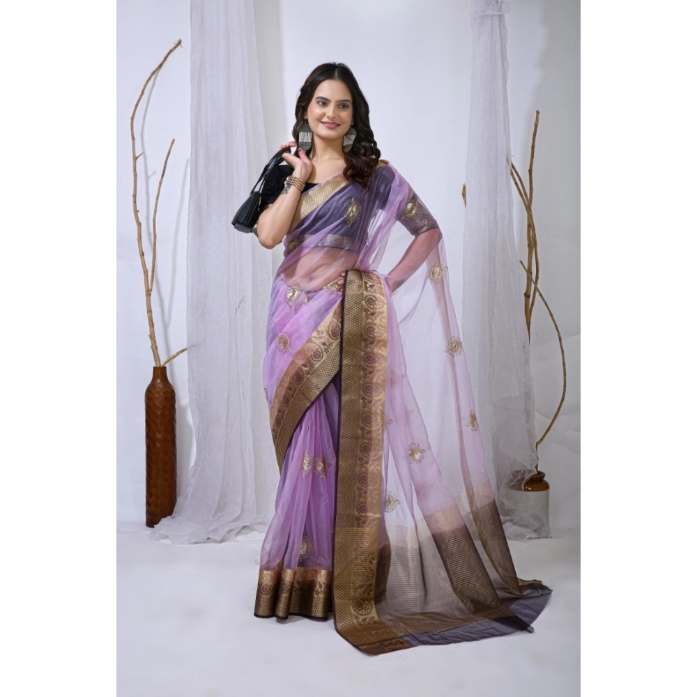 generic women's organza jacquard embellished saree with unstitched blouse 5.5mtr (purple) generic women's organza jacquard embellished saree with unstitched blouse 5.5mtr (purple)