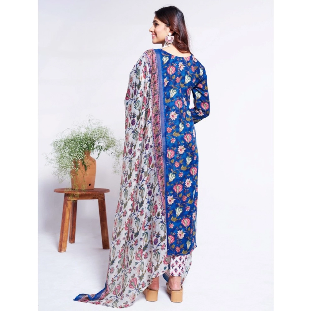 generic women's cotton blend printed kurti with pant dupatta set (blue) generic women's cotton blend printed kurti with pant dupatta set (blue)