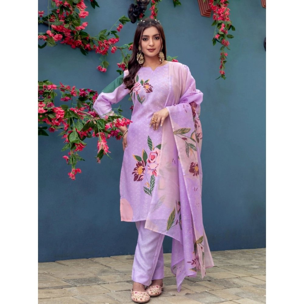 generic women's cotton blend printed kurti with pant dupatta set (lavender) generic women's cotton blend printed kurti with pant dupatta set (lavender)