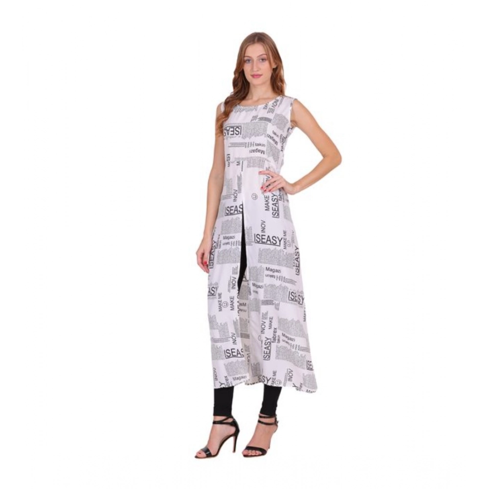 generic women's casual crepe sleeveless slit dress (white) generic women's casual crepe sleeveless slit dress (white)