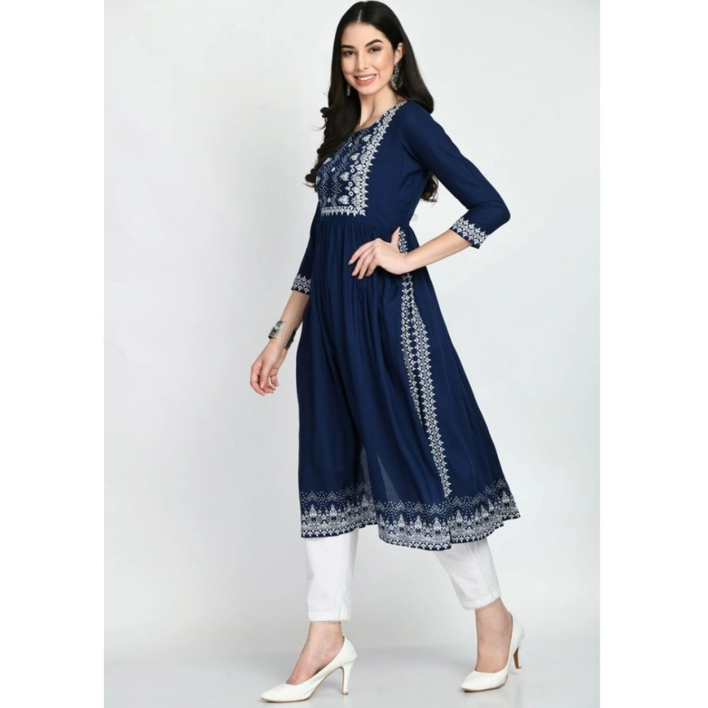 generic women's casual rayon 3 4th sleeves kurti (blue) generic women's casual rayon 3 4th sleeves kurti (blue)