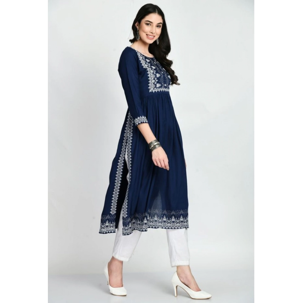 generic women's casual rayon 3 4th sleeves kurti (blue) generic women's casual rayon 3 4th sleeves kurti (blue)