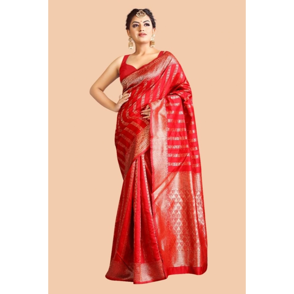 generic women's soft lichi silk printed saree with unstitched blouse 5.5mtr (red) generic women's soft lichi silk printed saree with unstitched blouse 5.5mtr (red)