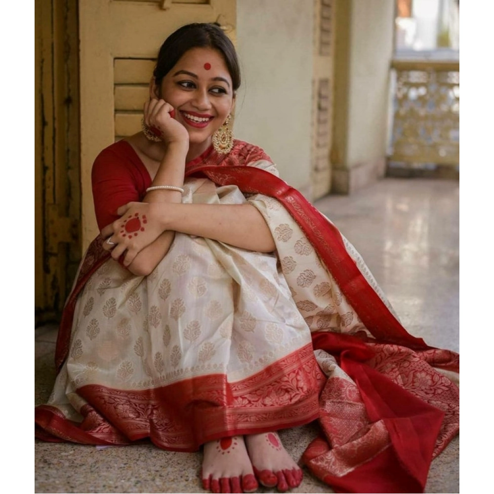 generic women's soft lichi silk printed saree with unstitched blouse 5.5mtr (white) generic women's soft lichi silk printed saree with unstitched blouse 5.5mtr (white)