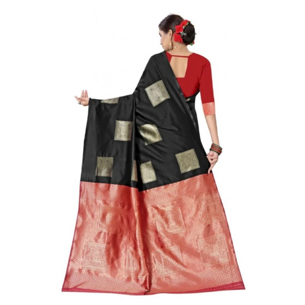 generic women's soft lichi silk printed saree with unstitched blouse 5.5mtr (black) generic women's soft lichi silk printed saree with unstitched blouse 5.5mtr (black)