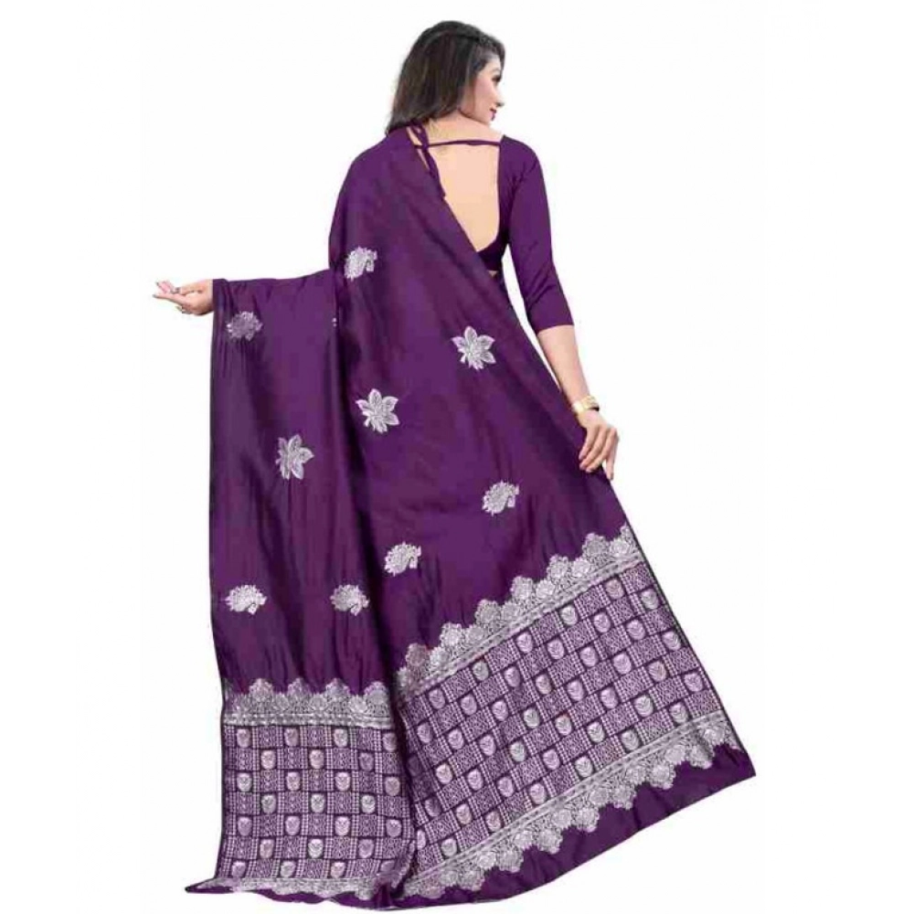generic women's soft lichi silk printed saree with unstitched blouse 5.5mtr (purple) generic women's soft lichi silk printed saree with unstitched blouse 5.5mtr (purple)