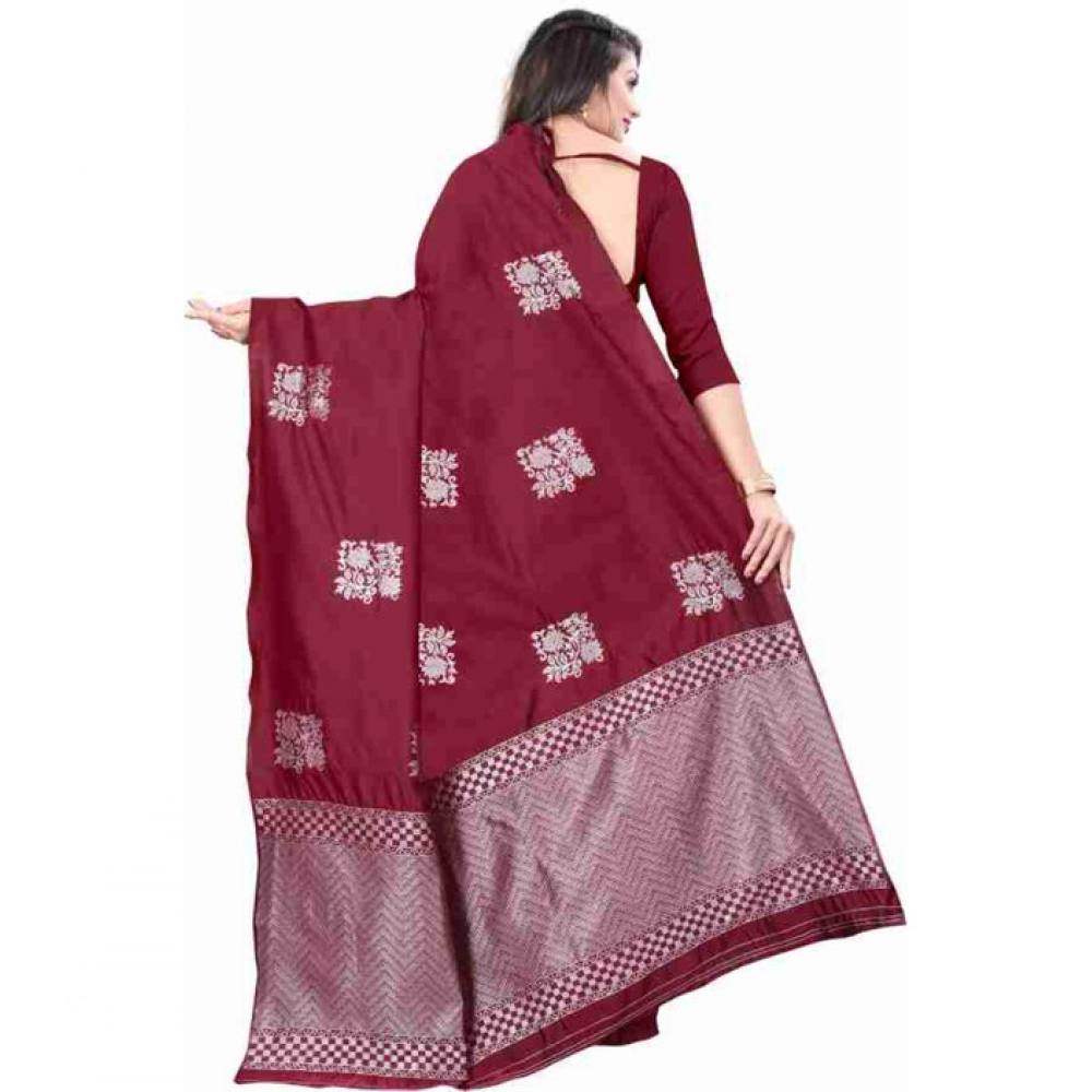 generic women's soft lichi silk printed saree with unstitched blouse 5.5mtr (maroon) generic women's soft lichi silk printed saree with unstitched blouse 5.5mtr (maroon)