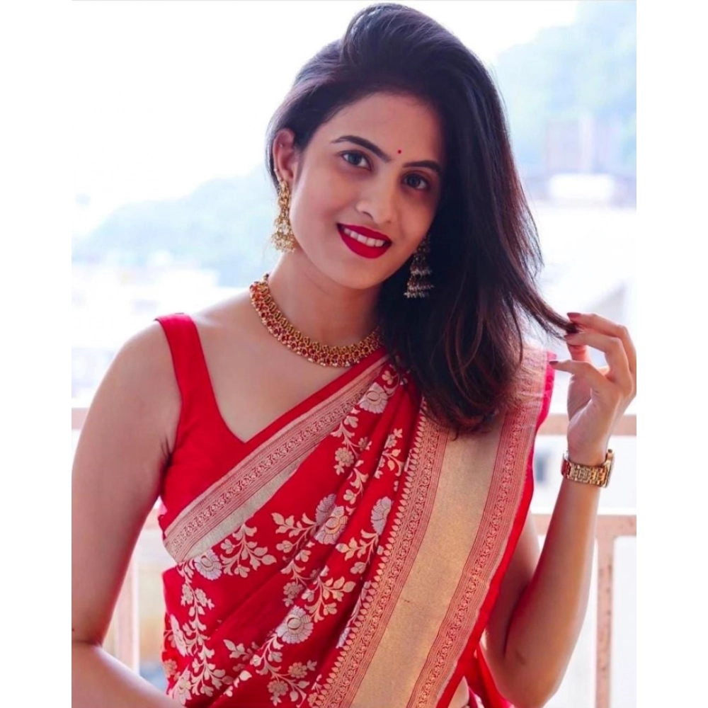 generic women's soft lichi silk printed saree with unstitched blouse 5.5mtr (red) generic women's soft lichi silk printed saree with unstitched blouse 5.5mtr (red)