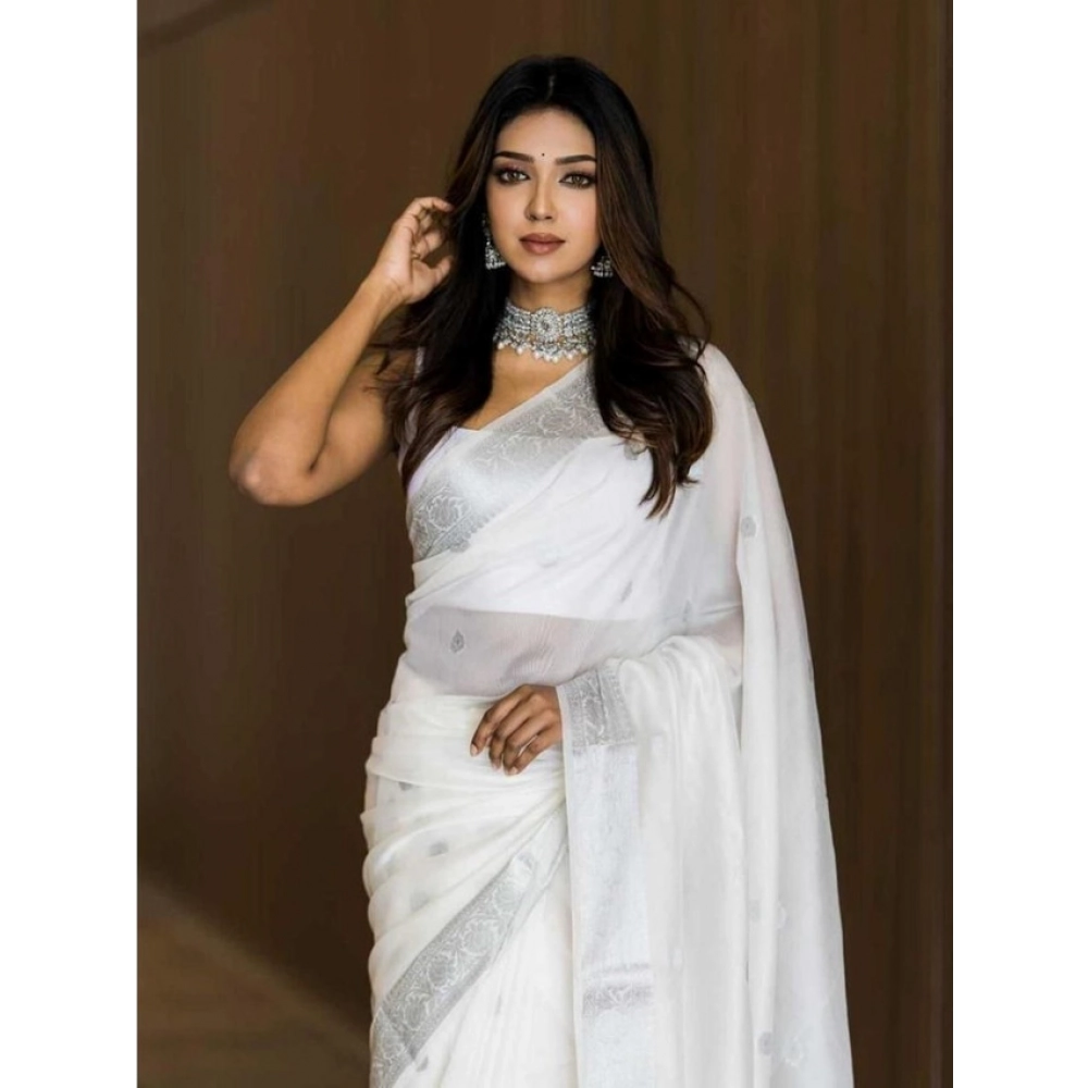 generic women's soft lichi silk printed saree with unstitched blouse 5.5mtr (white) generic women's soft lichi silk printed saree with unstitched blouse 5.5mtr (white)