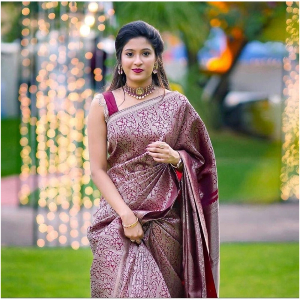 generic women's soft lichi silk printed saree with unstitched blouse 5.5mtr (wine) generic women's soft lichi silk printed saree with unstitched blouse 5.5mtr (wine)
