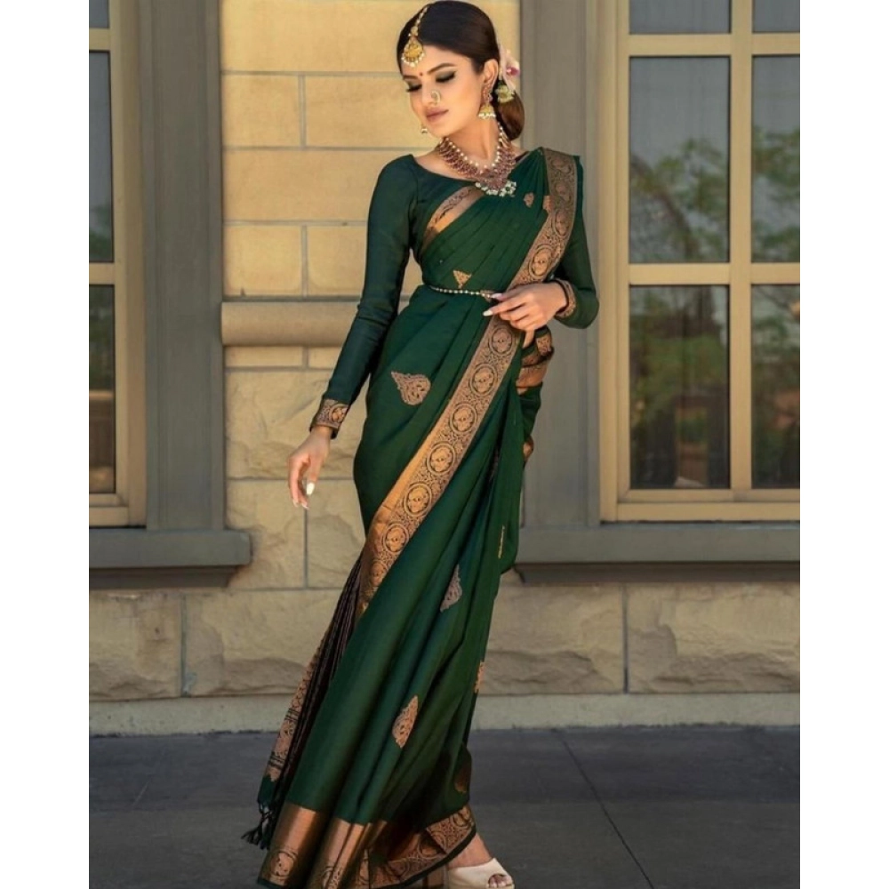 generic women's soft lichi silk printed saree with unstitched blouse 5.5mtr (green) generic women's soft lichi silk printed saree with unstitched blouse 5.5mtr (green)