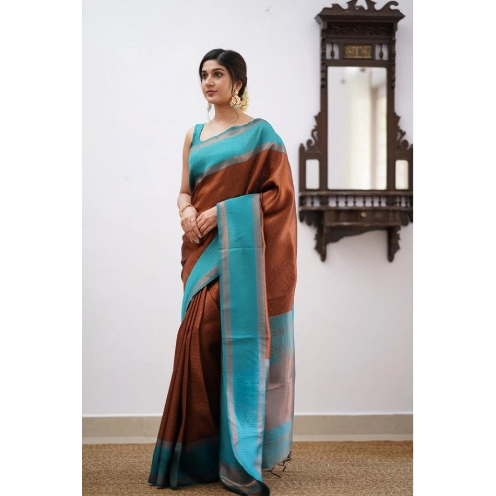 generic women's soft lichi silk printed saree with unstitched blouse 5.5mtr (brown) generic women's soft lichi silk printed saree with unstitched blouse 5.5mtr (brown)