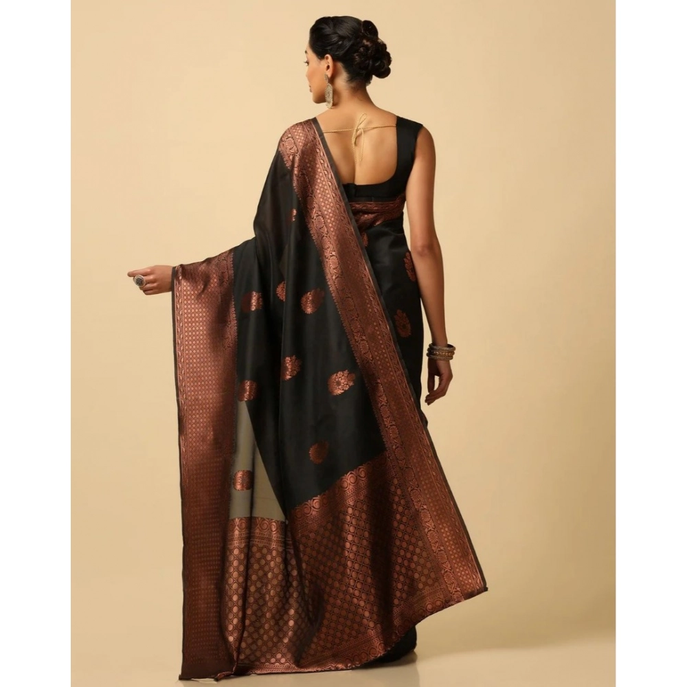 generic women's soft lichi silk printed saree with unstitched blouse 5.5mtr (black) generic women's soft lichi silk printed saree with unstitched blouse 5.5mtr (black)