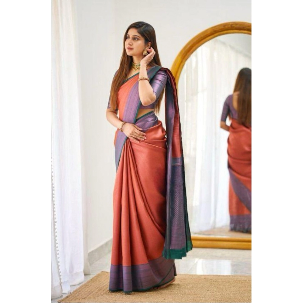 generic women's soft lichi silk printed saree with unstitched blouse 5.5mtr (orange) generic women's soft lichi silk printed saree with unstitched blouse 5.5mtr (orange)