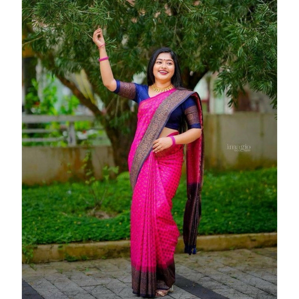 generic women's soft lichi silk printed saree with unstitched blouse 5.5mtr (pink) generic women's soft lichi silk printed saree with unstitched blouse 5.5mtr (pink)