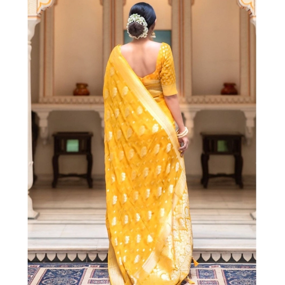 generic women's soft lichi silk printed saree with unstitched blouse 5.5mtr (yellow) generic women's soft lichi silk printed saree with unstitched blouse 5.5mtr (yellow)