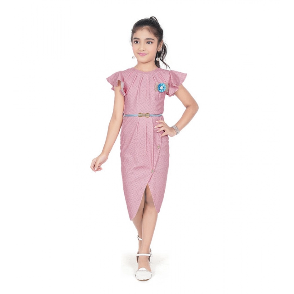generic girl's knitted striped short sleeve close neck dress (pink) generic girl's knitted striped short sleeve close neck dress (pink)