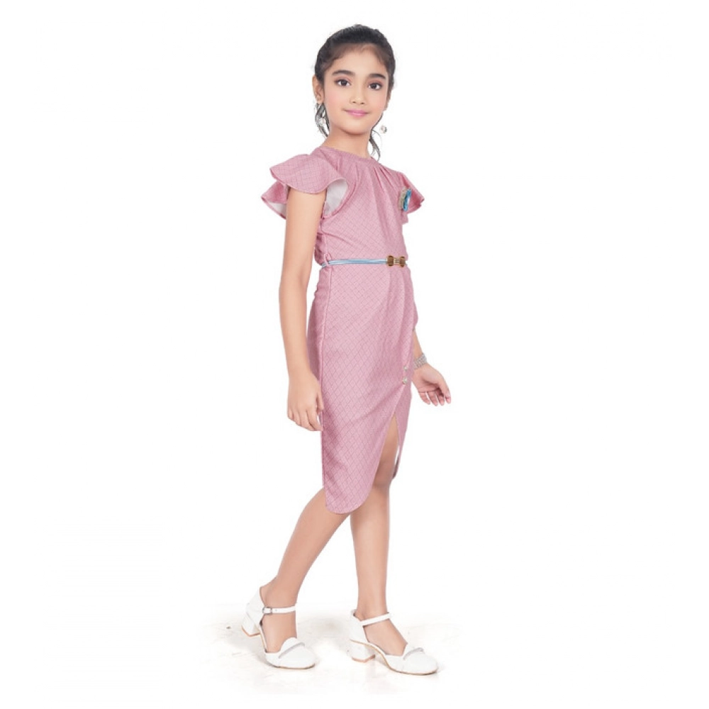 generic girl's knitted striped short sleeve close neck dress (pink) generic girl's knitted striped short sleeve close neck dress (pink)