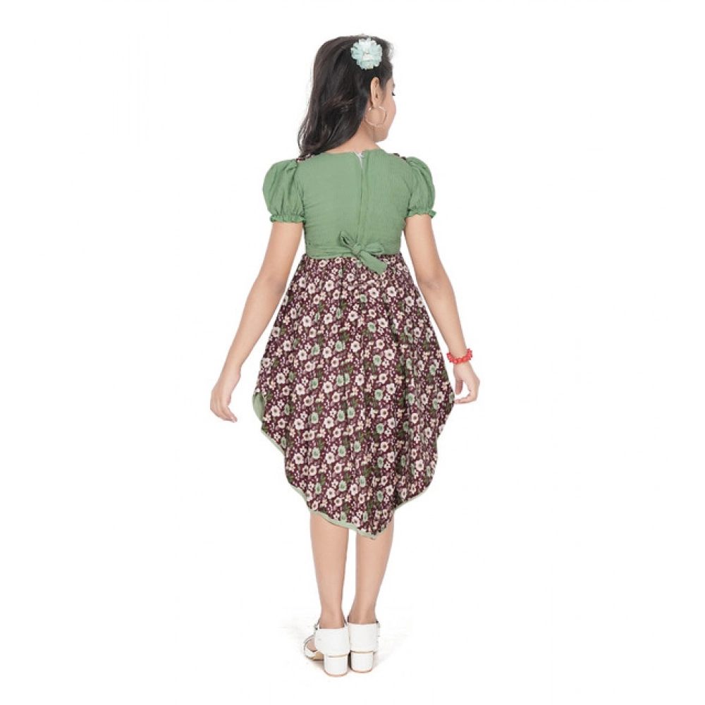 generic girl's twill printed short sleeve round neck dress (green) generic girl's twill printed short sleeve round neck dress (green)