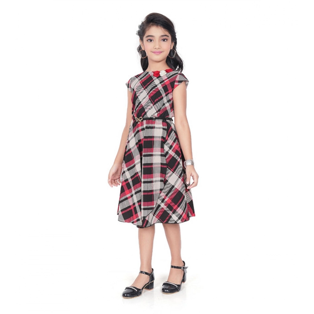 generic girl's lycra checks striped short sleeve round neck dress (pink) generic girl's lycra checks striped short sleeve round neck dress (pink)