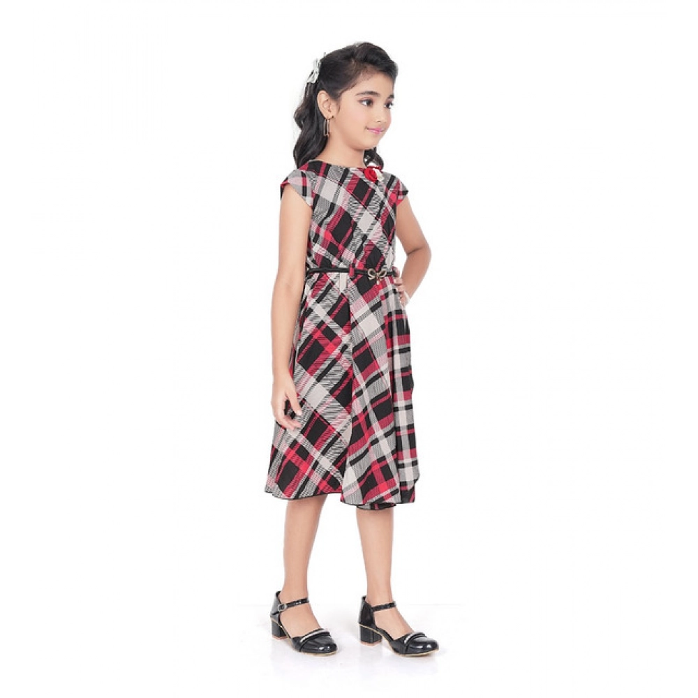 generic girl's lycra checks striped short sleeve round neck dress (pink) generic girl's lycra checks striped short sleeve round neck dress (pink)