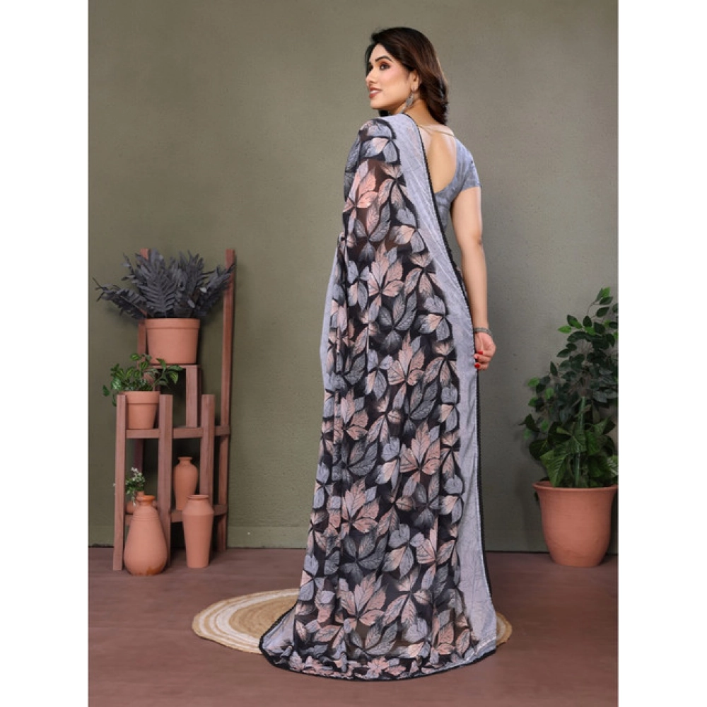 generic women's chiffon printed saree with unstitched blouse 5.5mtr (grey) generic women's chiffon printed saree with unstitched blouse 5.5mtr (grey)