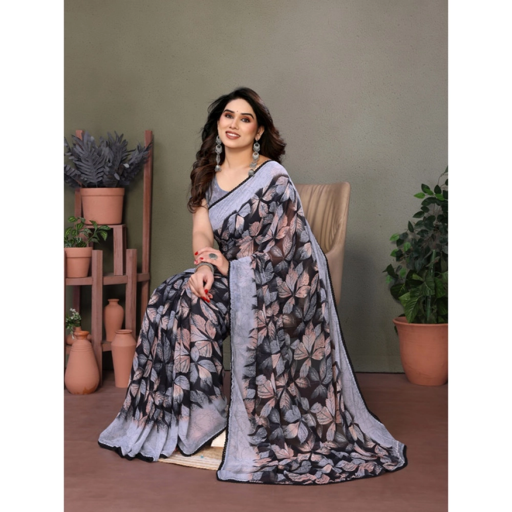 generic women's chiffon printed saree with unstitched blouse 5.5mtr (grey) generic women's chiffon printed saree with unstitched blouse 5.5mtr (grey)