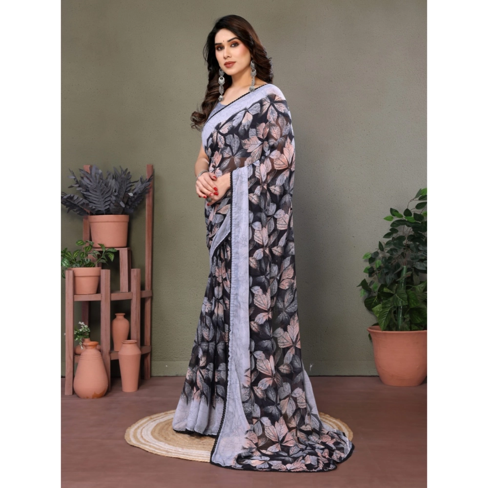 generic women's chiffon printed saree with unstitched blouse 5.5mtr (grey) generic women's chiffon printed saree with unstitched blouse 5.5mtr (grey)