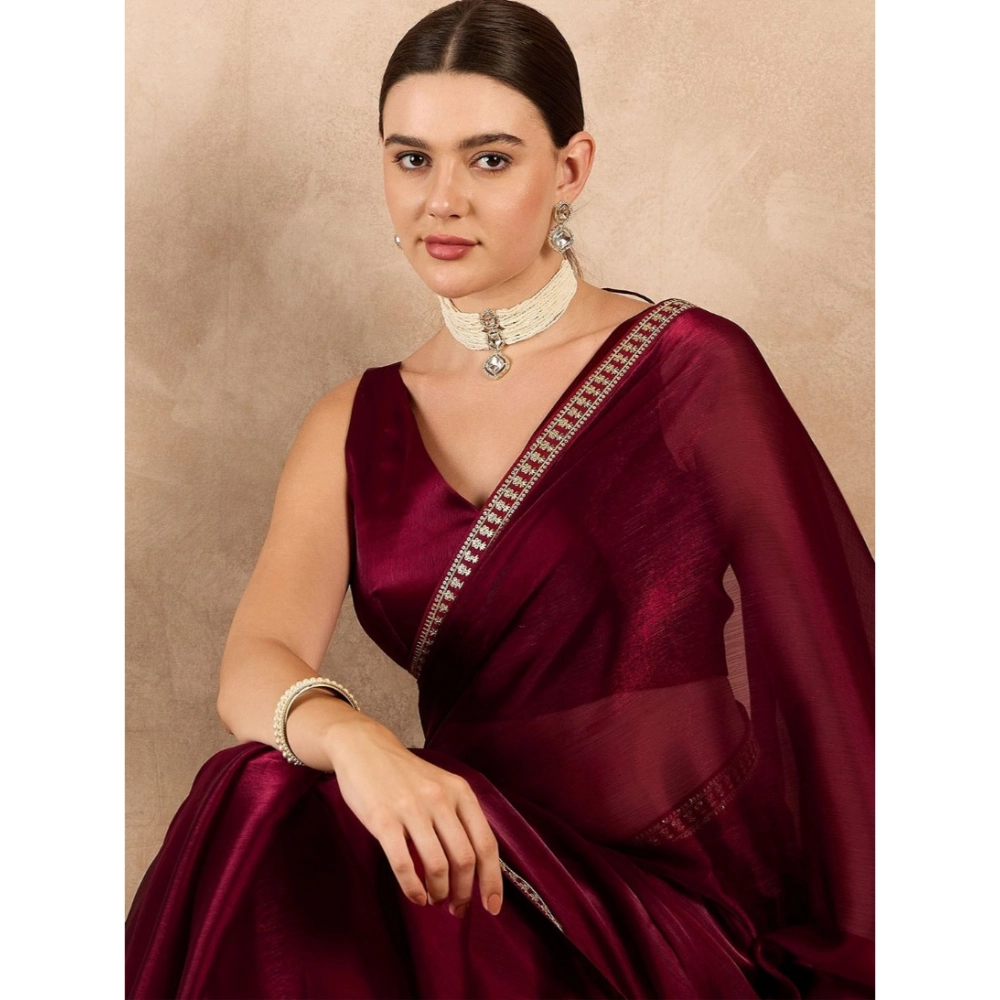 generic women's jimmy choo solid saree with unstitched blouse 5.5mtr (wine ) generic women's jimmy choo solid saree with unstitched blouse 5.5mtr (wine )