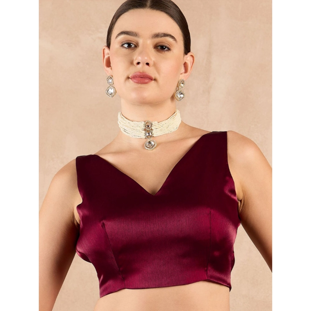 generic women's jimmy choo solid saree with unstitched blouse 5.5mtr (wine ) generic women's jimmy choo solid saree with unstitched blouse 5.5mtr (wine )