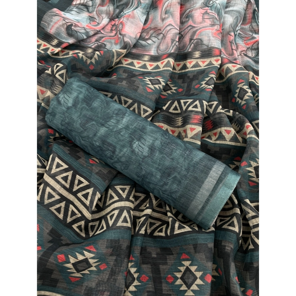 generic women's linen cotton printed saree with unstitched blouse 5.5mtr (blue) generic women's linen cotton printed saree with unstitched blouse 5.5mtr (blue)