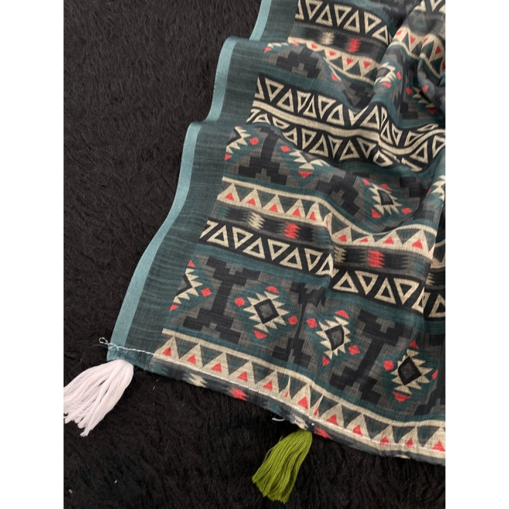 generic women's linen cotton printed saree with unstitched blouse 5.5mtr (blue) generic women's linen cotton printed saree with unstitched blouse 5.5mtr (blue)