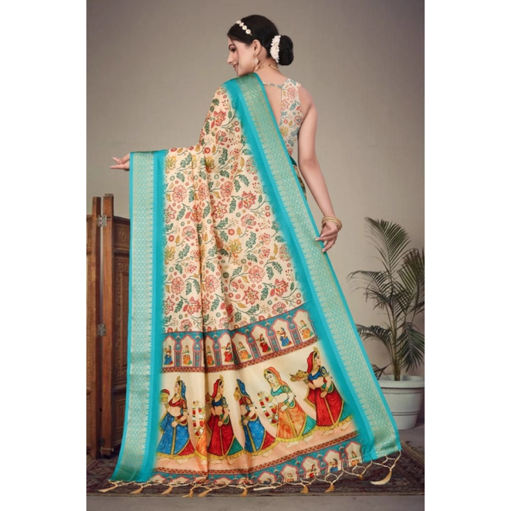 generic women's cotton silk printed saree with unstitched blouse 5.5mtr (sky blue) generic women's cotton silk printed saree with unstitched blouse 5.5mtr (sky blue)