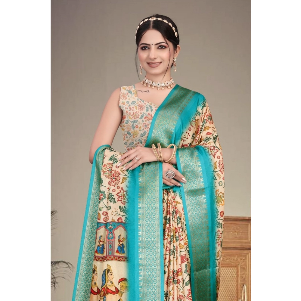 generic women's cotton silk printed saree with unstitched blouse 5.5mtr (sky blue) generic women's cotton silk printed saree with unstitched blouse 5.5mtr (sky blue)