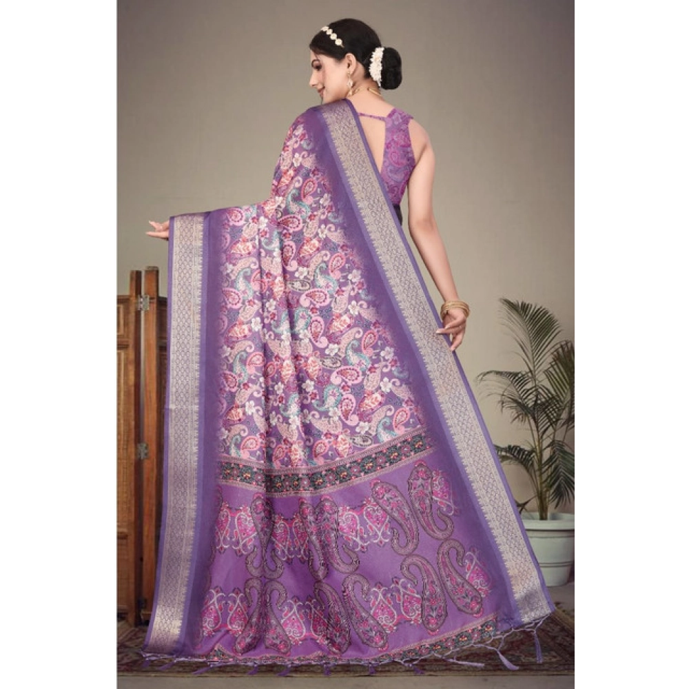 generic women's cotton silk printed saree with unstitched blouse 5.5mtr (purple) generic women's cotton silk printed saree with unstitched blouse 5.5mtr (purple)
