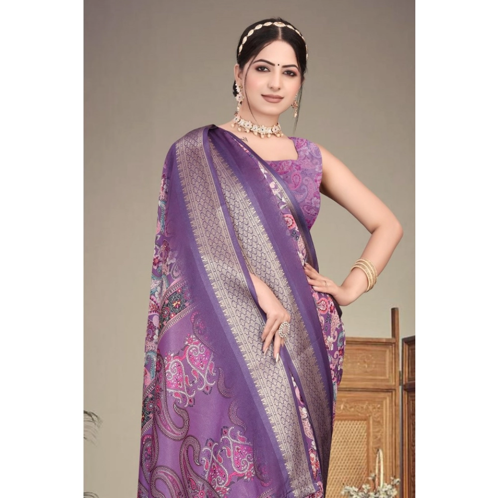 generic women's cotton silk printed saree with unstitched blouse 5.5mtr (purple) generic women's cotton silk printed saree with unstitched blouse 5.5mtr (purple)