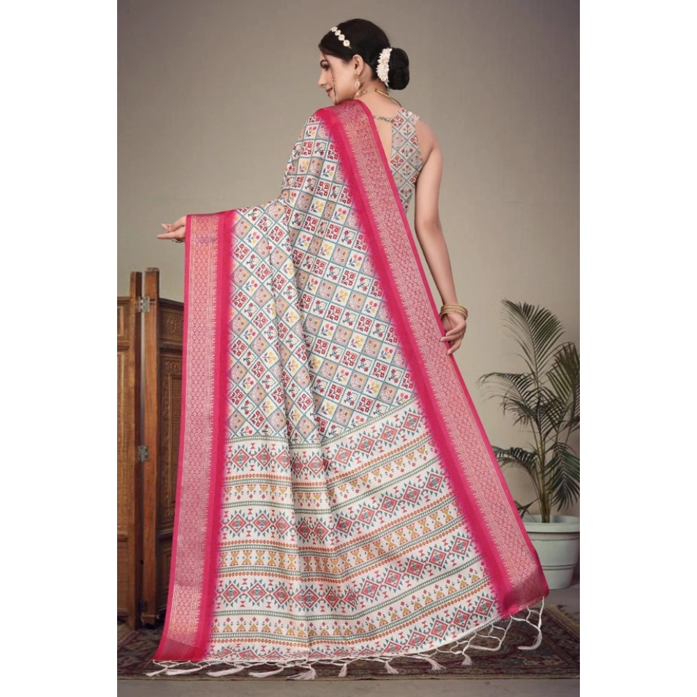 generic women's cotton silk printed saree with unstitched blouse 5.5mtr (pink) generic women's cotton silk printed saree with unstitched blouse 5.5mtr (pink)