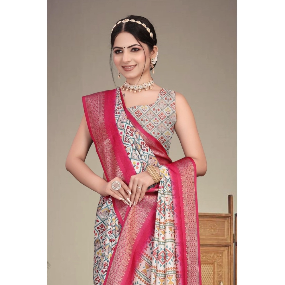 generic women's cotton silk printed saree with unstitched blouse 5.5mtr (pink) generic women's cotton silk printed saree with unstitched blouse 5.5mtr (pink)