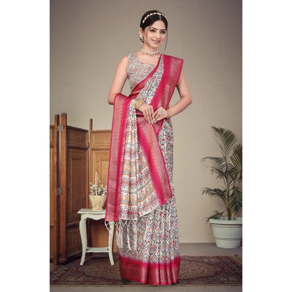 generic women's cotton silk printed saree with unstitched blouse 5.5mtr (pink) generic women's cotton silk printed saree with unstitched blouse 5.5mtr (pink)