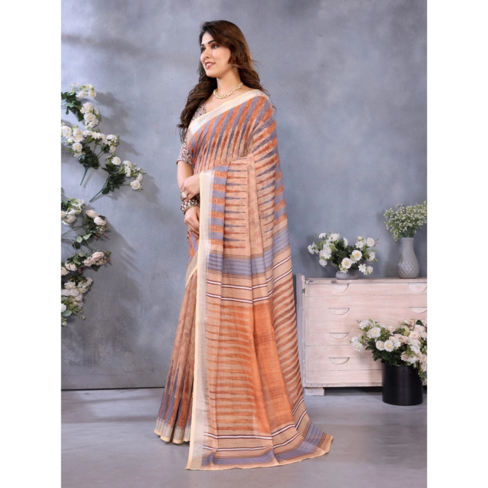 generic women's linen cotton printed saree with unstitched blouse 5.5mtr (brown) generic women's linen cotton printed saree with unstitched blouse 5.5mtr (brown)