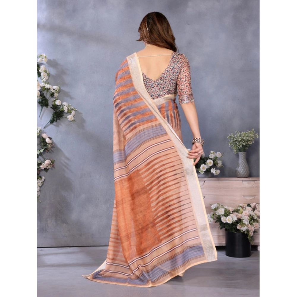 generic women's linen cotton printed saree with unstitched blouse 5.5mtr (brown) generic women's linen cotton printed saree with unstitched blouse 5.5mtr (brown)