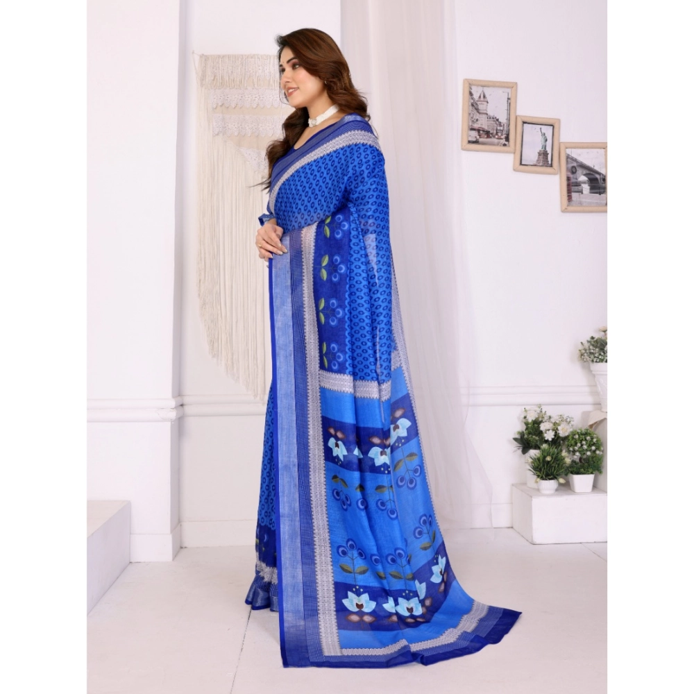 generic women's linen cotton printed saree with unstitched blouse 5.5mtr (blue) generic women's linen cotton printed saree with unstitched blouse 5.5mtr (blue)