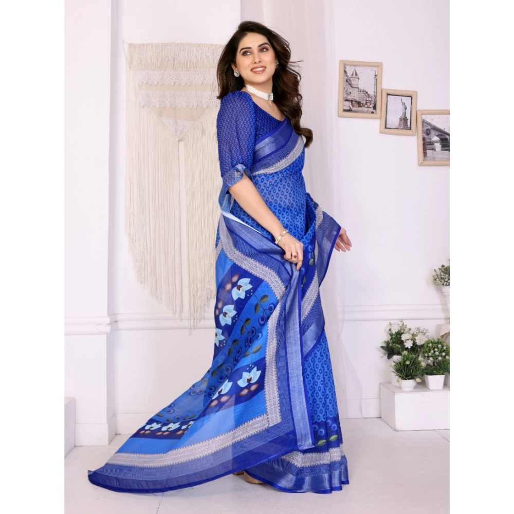 generic women's linen cotton printed saree with unstitched blouse 5.5mtr (blue) generic women's linen cotton printed saree with unstitched blouse 5.5mtr (blue)