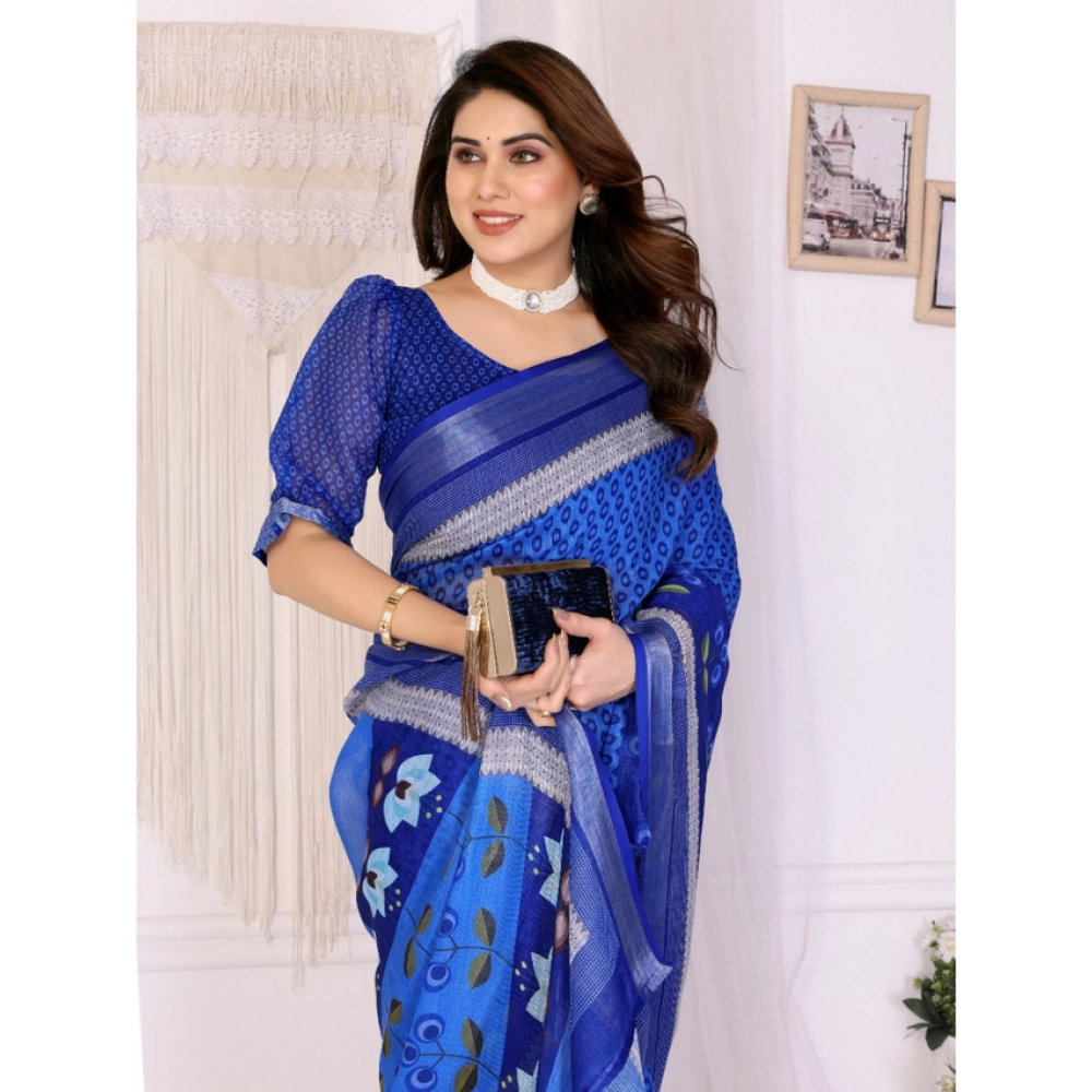 generic women's linen cotton printed saree with unstitched blouse 5.5mtr (blue) generic women's linen cotton printed saree with unstitched blouse 5.5mtr (blue)