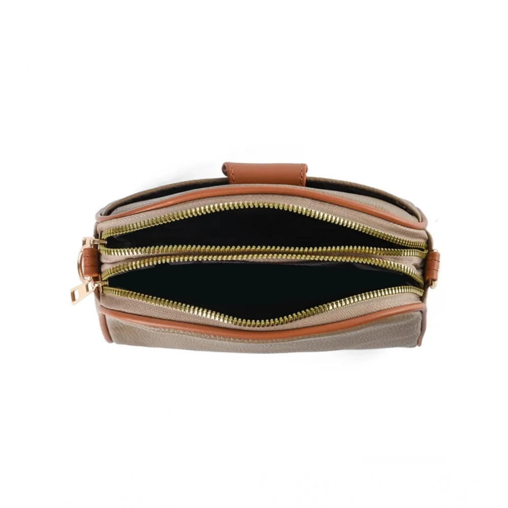 generic women's pu leather zipper sling bag (khakhi) generic women's pu leather zipper sling bag (khakhi)