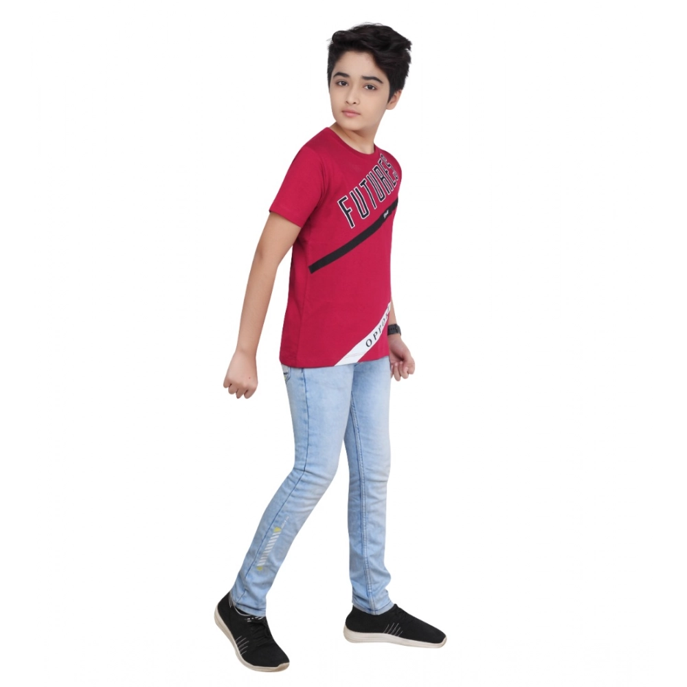 generic boy's cotton grapic printed round neck t shirt (marron) generic boy's cotton grapic printed round neck t shirt (marron)