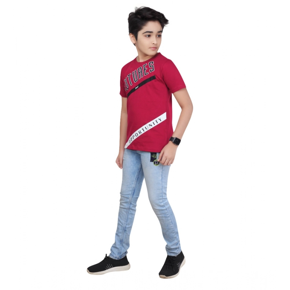 generic boy's cotton grapic printed round neck t shirt (marron) generic boy's cotton grapic printed round neck t shirt (marron)