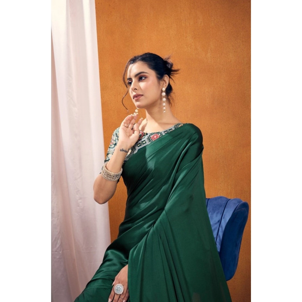 generic women's satin crepe printed saree with unstitched blouse 5.5mtr (bottle green) generic women's satin crepe printed saree with unstitched blouse 5.5mtr (bottle green)
